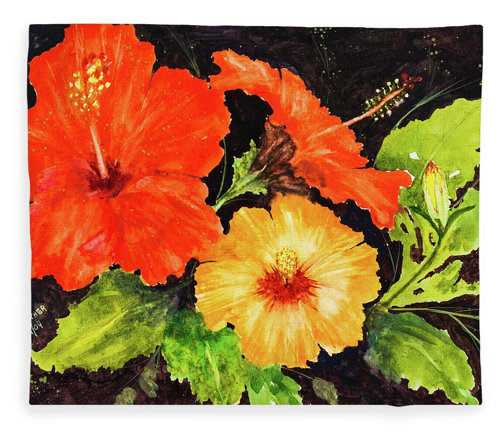 Flowers Fleece Blanket featuring the painting Hibiscus by Lee Beuther