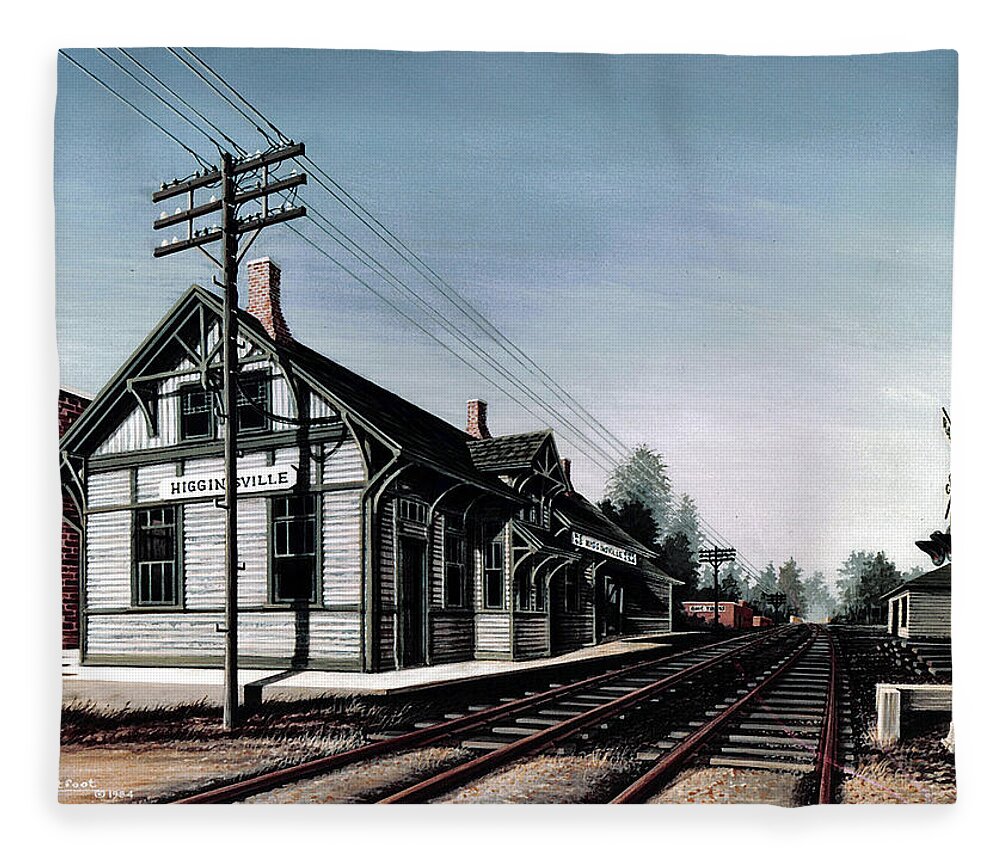 Architectural Landscape Fleece Blanket featuring the painting Higginsville Depot by George Lightfoot