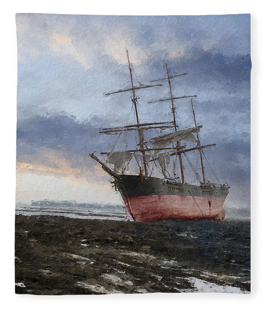 Sailing Ship Fleece Blanket featuring the digital art High and dry by Geir Rosset