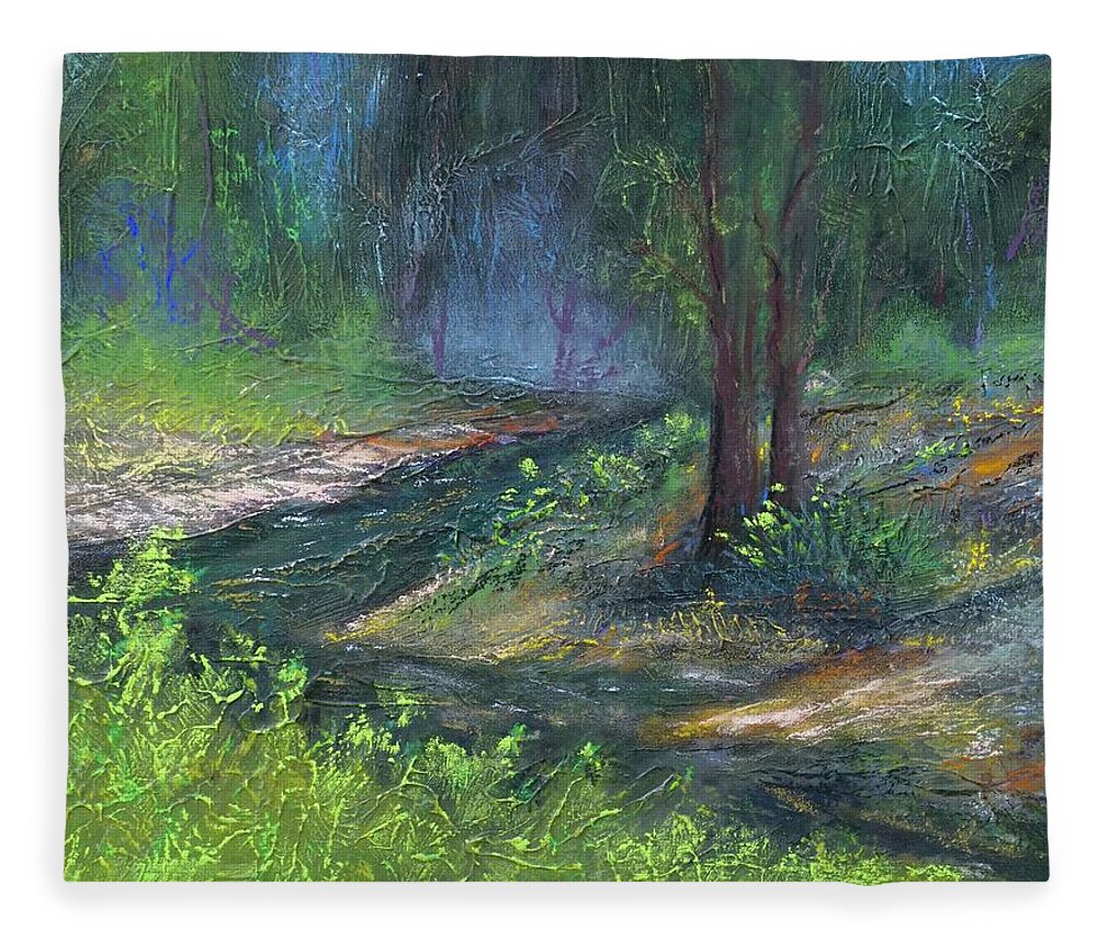 Creek Fleece Blanket featuring the pastel High Country Creek by Sandra Lee Scott