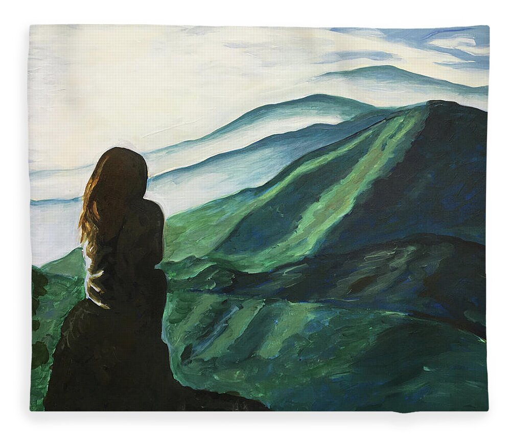 Mountains Fleece Blanket featuring the painting High Rock by Pamela Schwartz