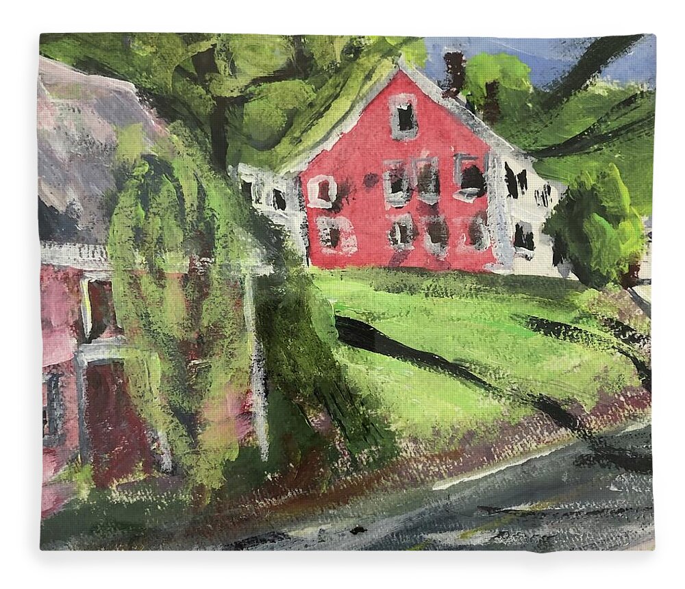 New England Fleece Blanket featuring the painting High Street by Cyndie Katz