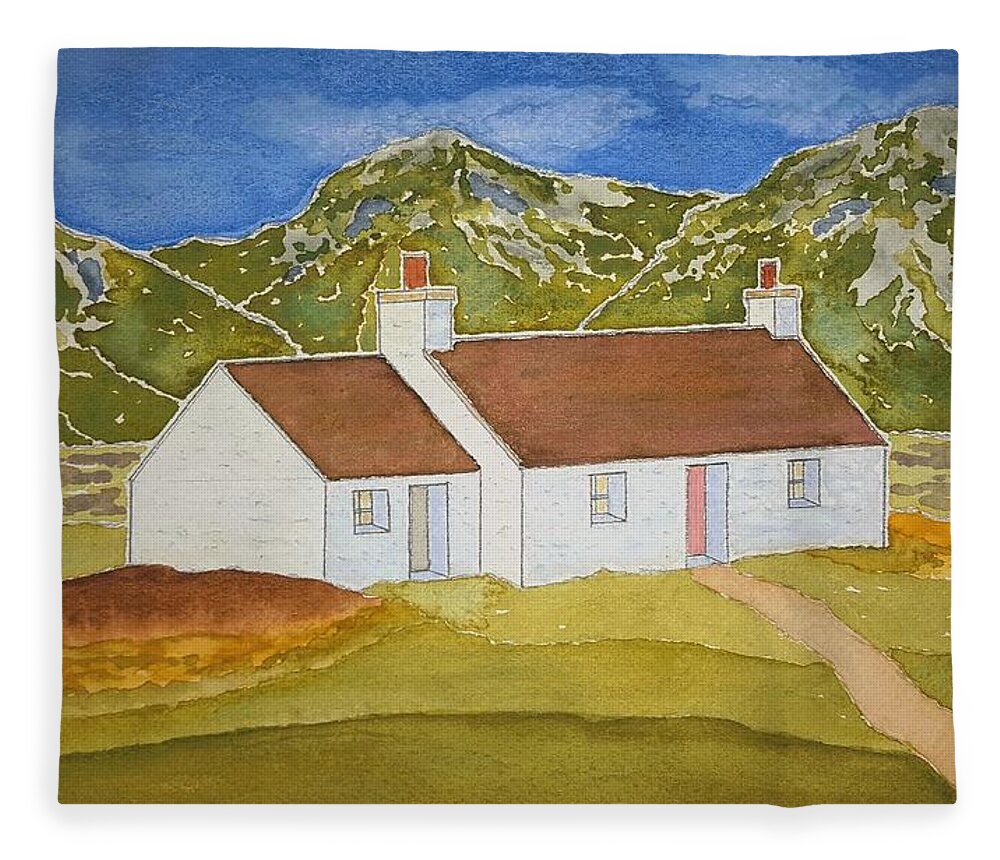 Watercolor Fleece Blanket featuring the painting Highland Home by John Klobucher
