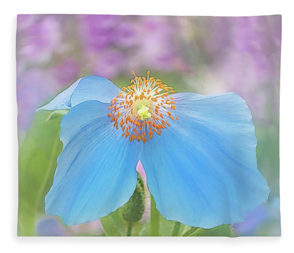 Poppy Fleece Blanket featuring the photograph Himalayan Blue Poppy - In The Garden by Sylvia Goldkranz