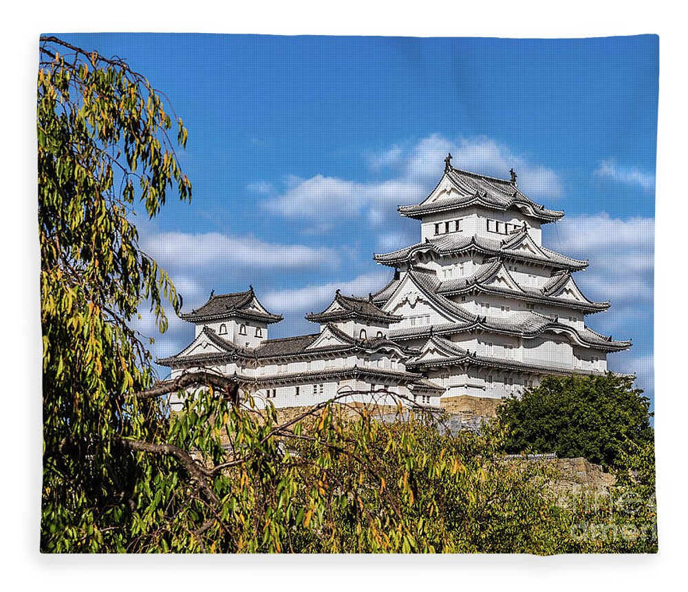 Himeji Castle Fleece Blanket featuring the photograph Himeji castle #5, Japan by Lyl Dil Creations