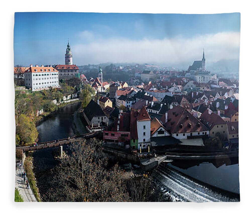 Czech Republic Fleece Blanket featuring the photograph Historic City Of Cesky Krumlov In The Czech Republic In Europe by Andreas Berthold