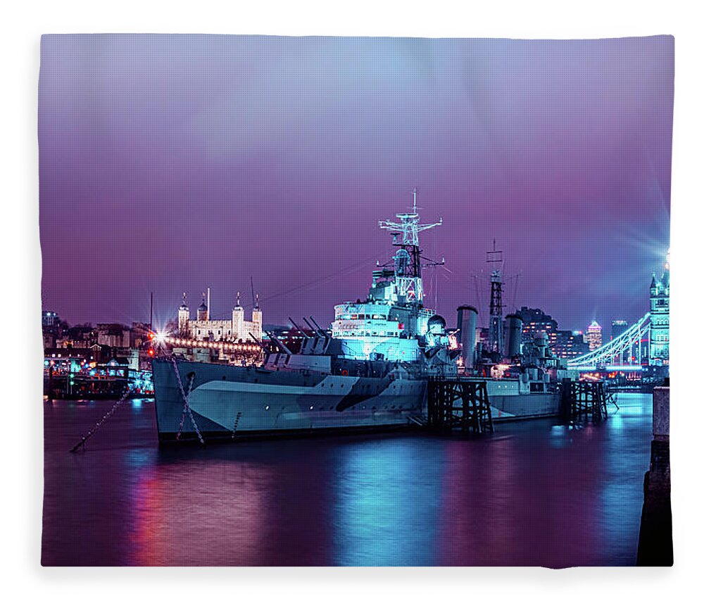  Fleece Blanket featuring the photograph HMS Belfast Ship by Angela Carrion Photography