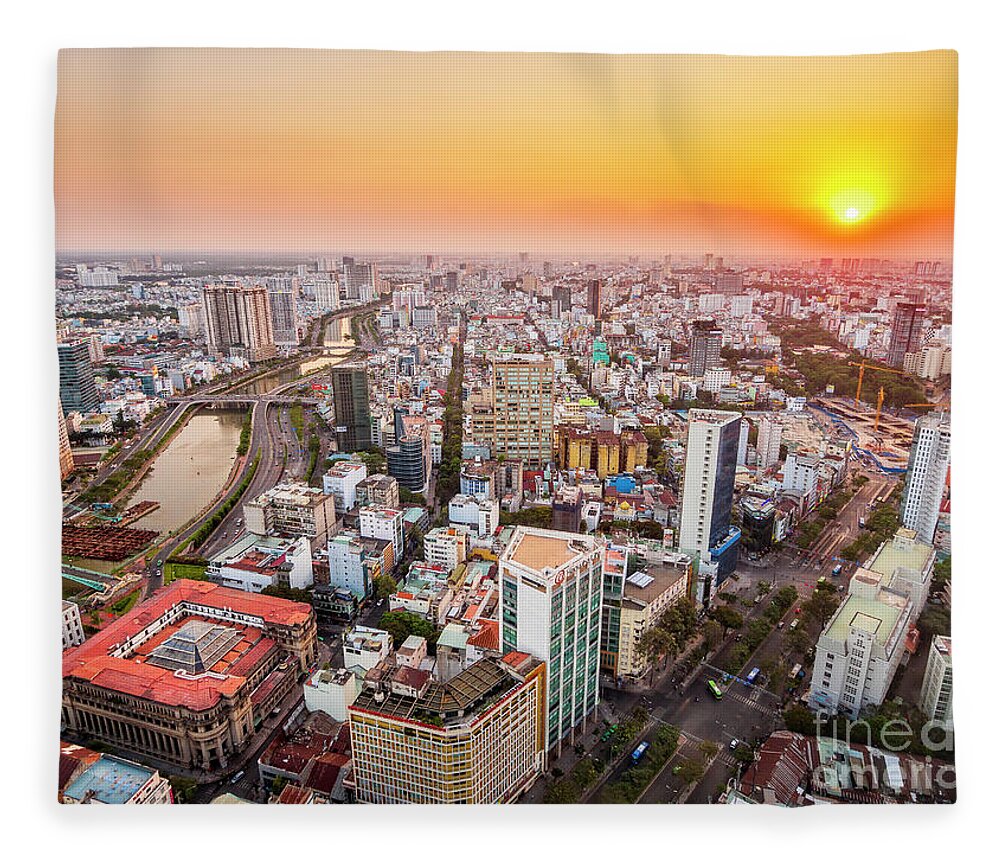 Ho Chi Minh City Fleece Blanket featuring the photograph Ho Chi Minh City Skyline at Sunset by Bryan Mullennix