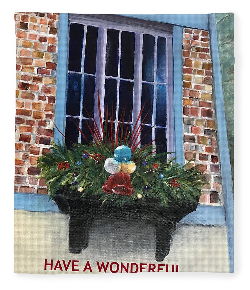 Christmas Fleece Blanket featuring the painting Holiday Window Box by Deborah Naves