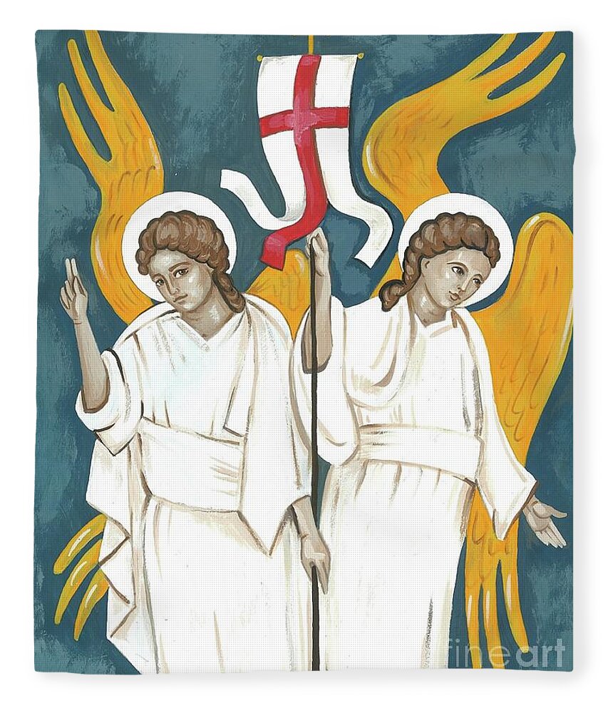 Print Fleece Blanket featuring the painting Holy Angels by Margaryta Yermolayeva