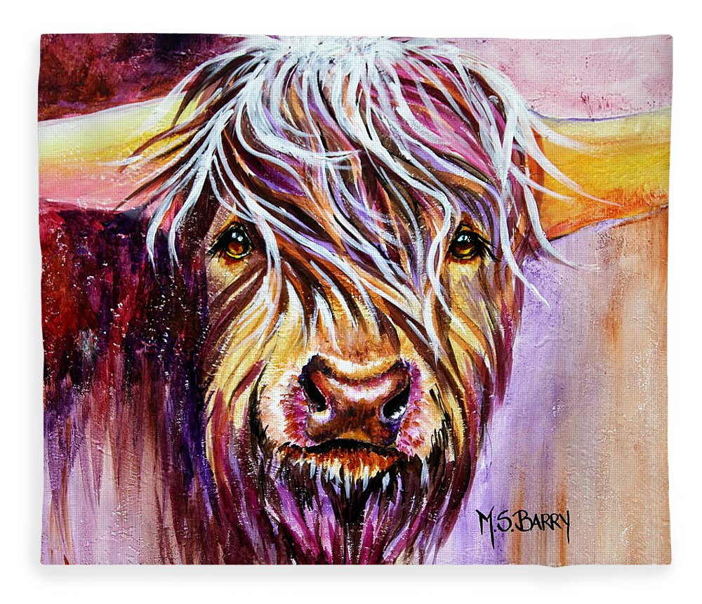 Cow Fleece Blanket featuring the painting Holy Cow by Maria Barry