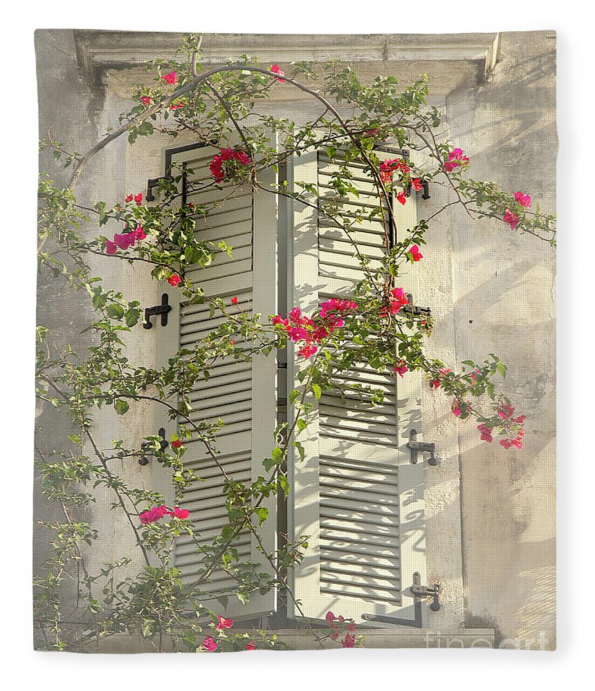 Home Sweet Window Shatters Flowers Soft Delicate Gentle Pleasing Impressionistic Impressions Impressionism Attractive Allure Atmospheric Uplifting Conceptual Charismatic Dreams Growing Flowering Peace Peaceful Tranquil Tranquility Restful Relaxing Relaxation Painterly Artistic Pastel Watercolor Art Old Smart Thought Provoking Thoughtful Haven House Poetic Magical Sunny Day Afternoon Foggy Misty Touching Life-style Half-opened Greece Corfu Greek Inspirational Spiritual Lightness Sun Highlights Fleece Blanket featuring the photograph Home Sweet Home,warm Andtender by Tatiana Bogracheva