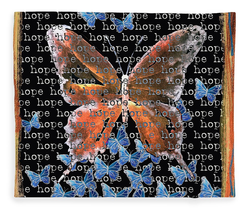 Butterfly Fleece Blanket featuring the painting Hope Butterfly - black by Liana Yarckin