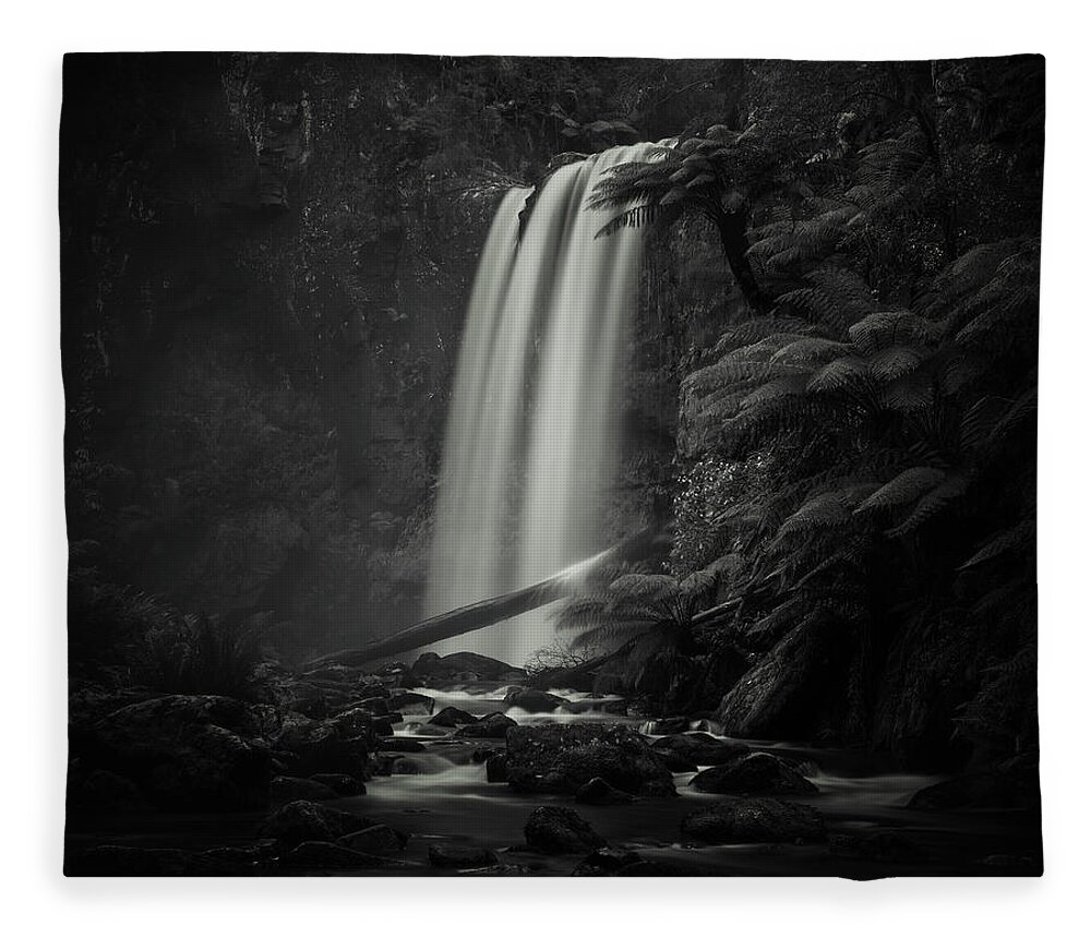 Monochrome Fleece Blanket featuring the photograph Hopetoun Falls by Grant Galbraith