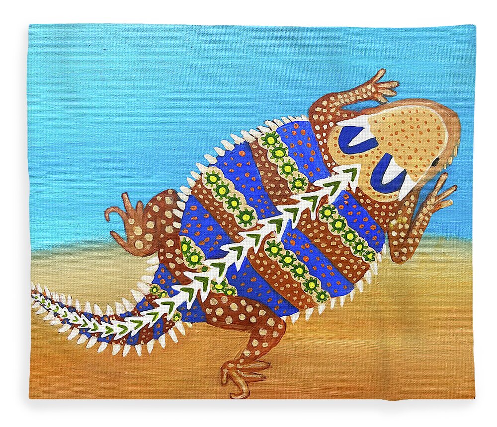 Horny Toad Fleece Blanket featuring the painting Horny Toad by Christina Wedberg