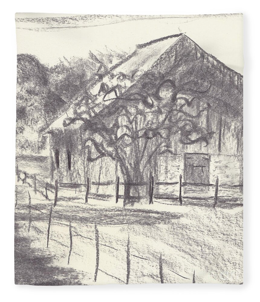 Maryland Fleece Blanket featuring the drawing Stable on Whitehall Road by Mike Robinson