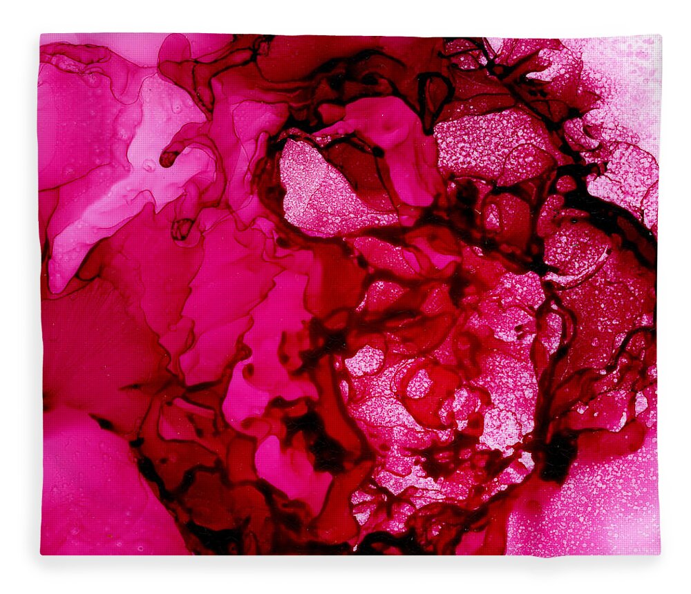 Hot Pink Peony Fleece Blanket featuring the painting Hot Pink Peony by Daniela Easter