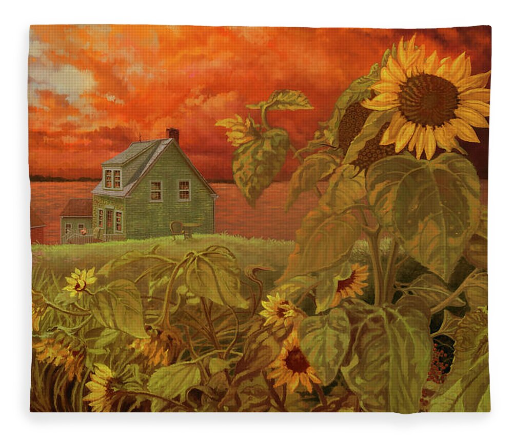 House Fleece Blanket featuring the painting House of the Rising Sun by Hans Neuhart