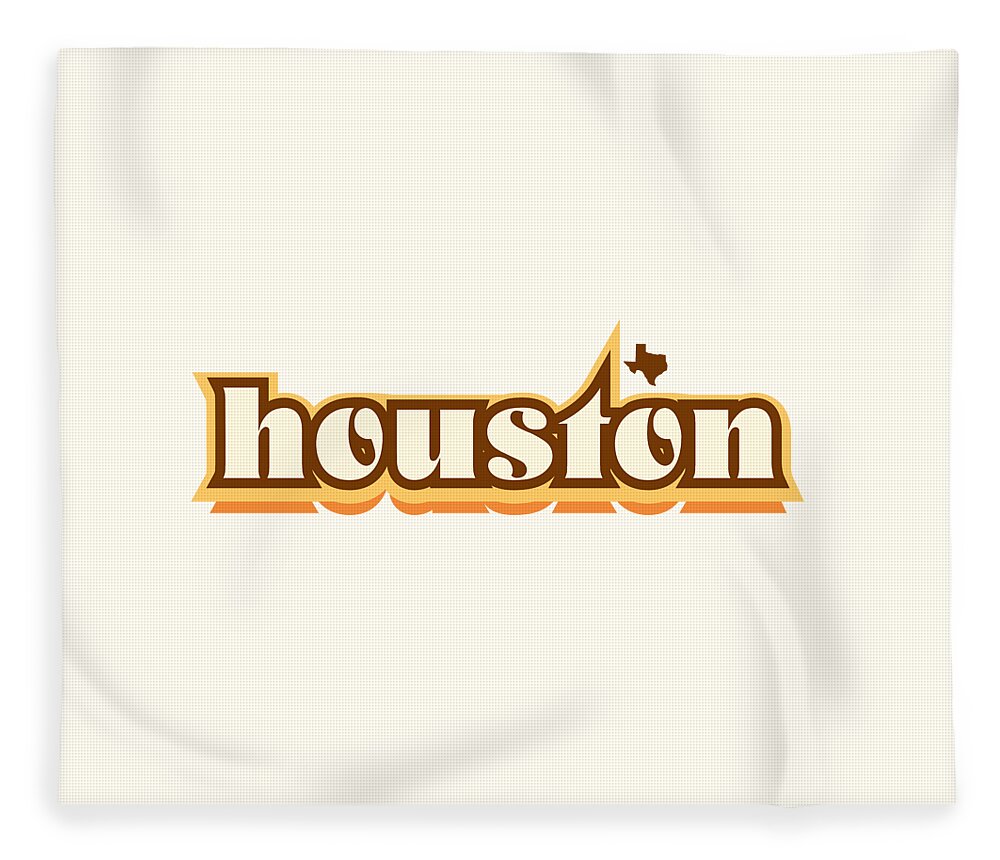 Jan M Stephenson Designs Fleece Blanket featuring the digital art Houston Texas - Retro Name Design, Southeast Texas, Yellow, Brown, Orange by Jan M Stephenson