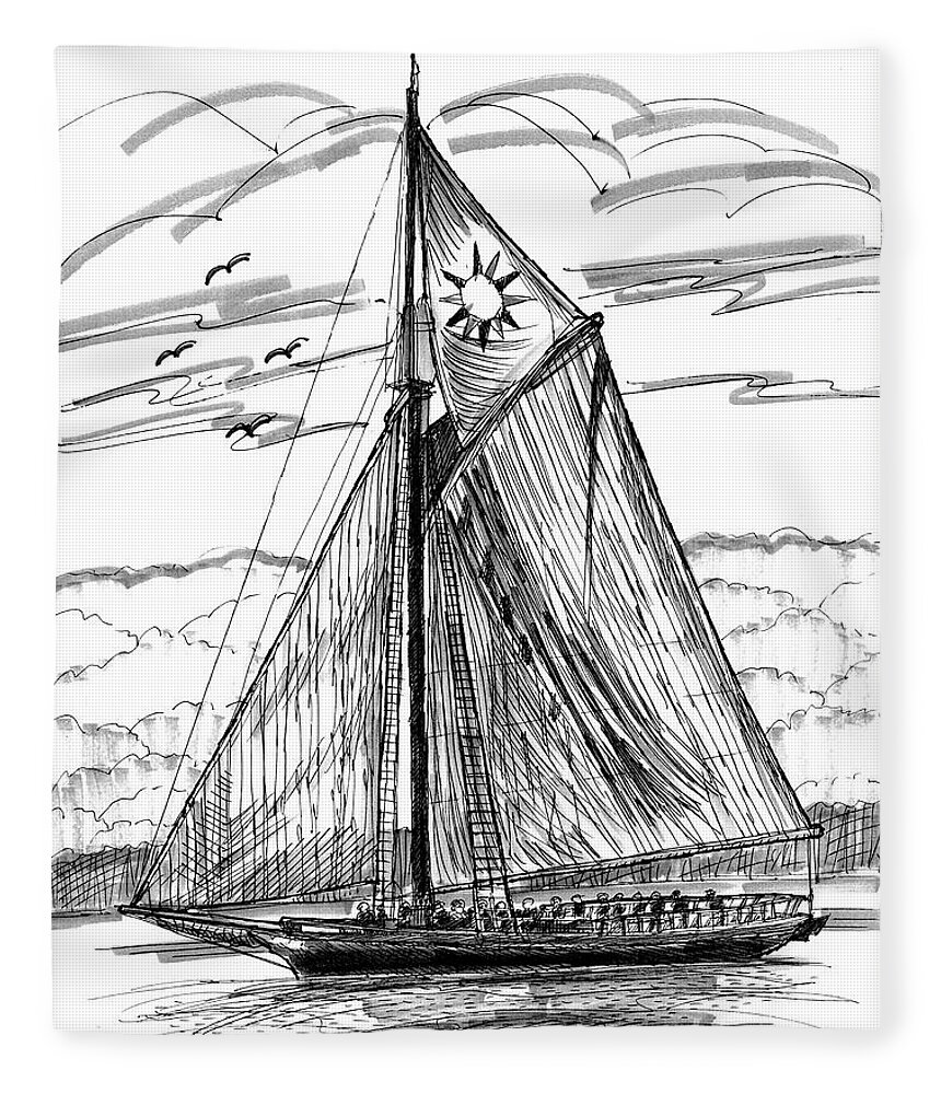 Hudson River Fleece Blanket featuring the drawing Hudson River Sloop Clearwater by Richard Wambach