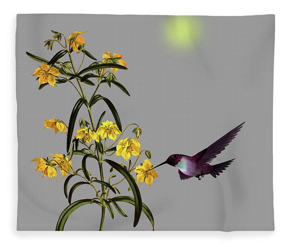 Hummingbird Fleece Blanket featuring the digital art Hummingbird in the Garden Pane 4 by David Dehner
