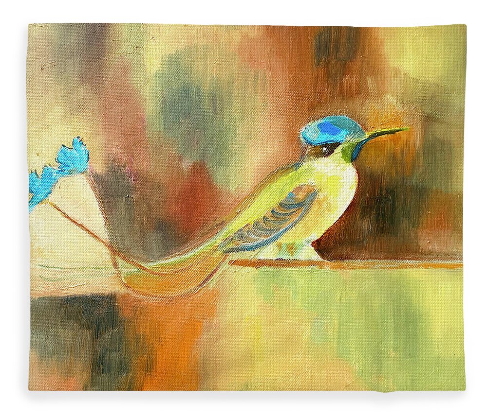 Hummingbird Fleece Blanket featuring the painting Hummingbird, Ecuador by Suzanne Giuriati Cerny