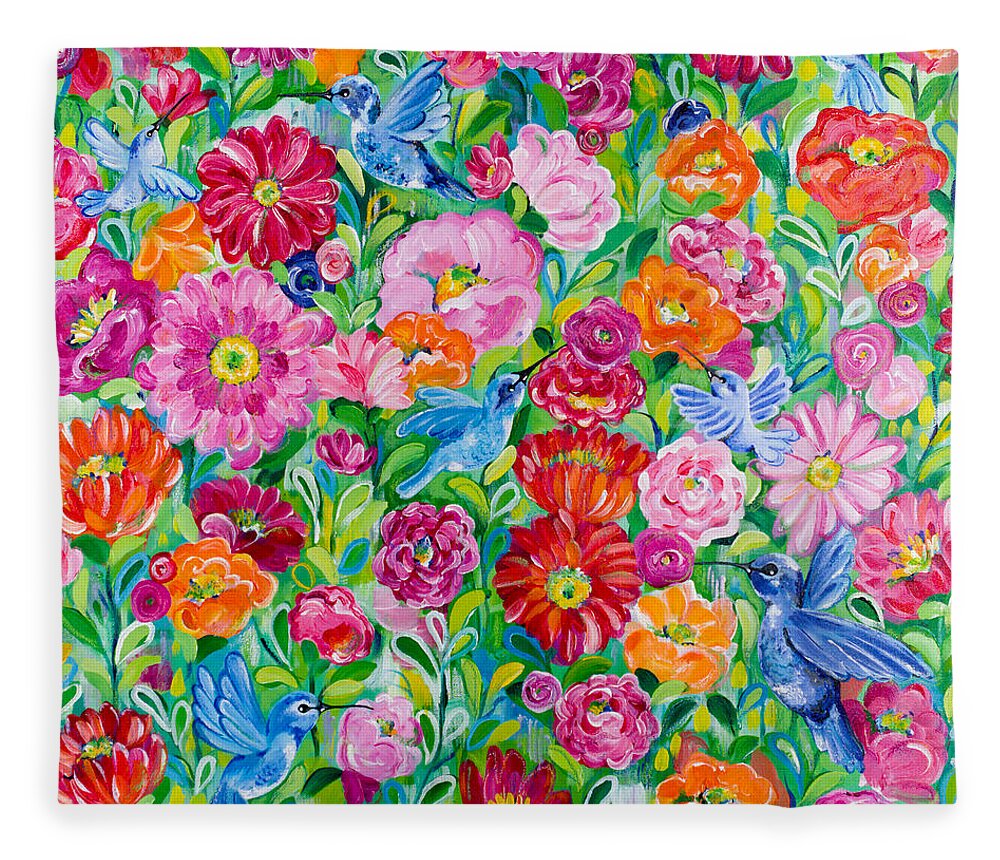 Hummingbirds Fleece Blanket featuring the painting Hummingbird Garden by Beth Ann Scott