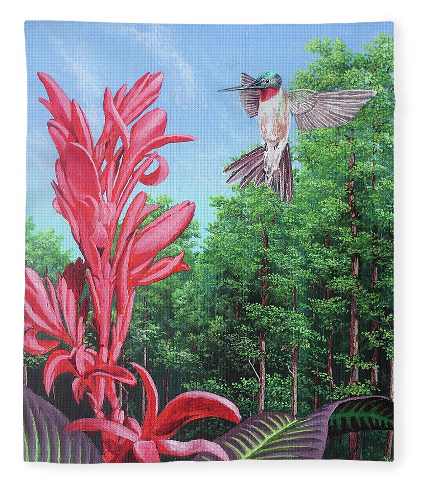 Hummingbird Fleece Blanket featuring the painting Hummingbird II by Michael Goguen