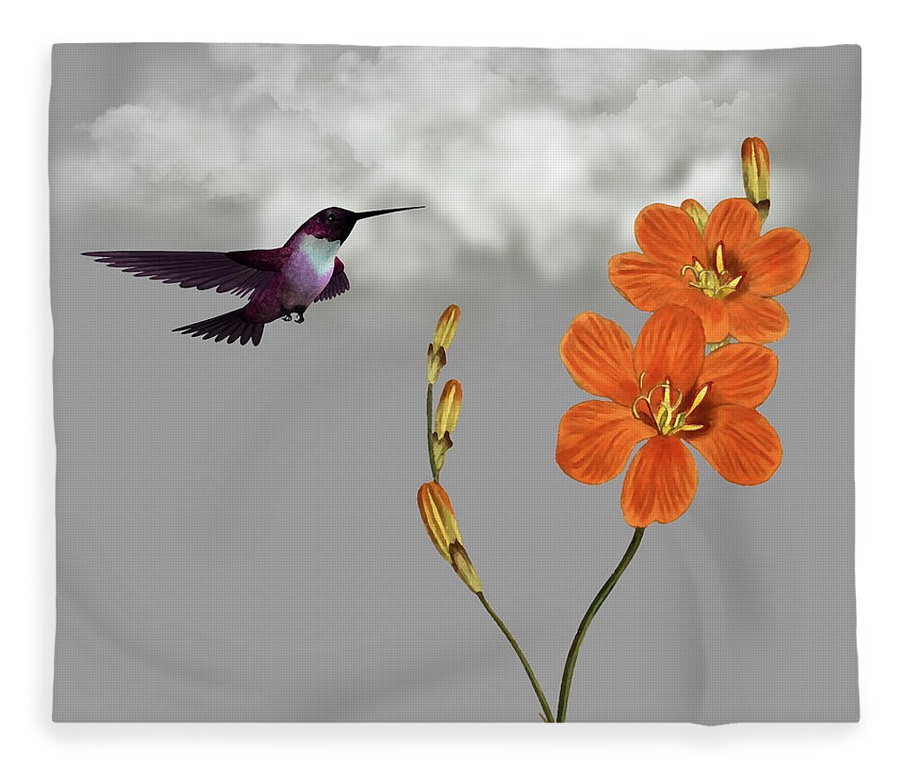 Hummingbird Fleece Blanket featuring the digital art Hummingbird in the Garden Pane 2 by David Dehner