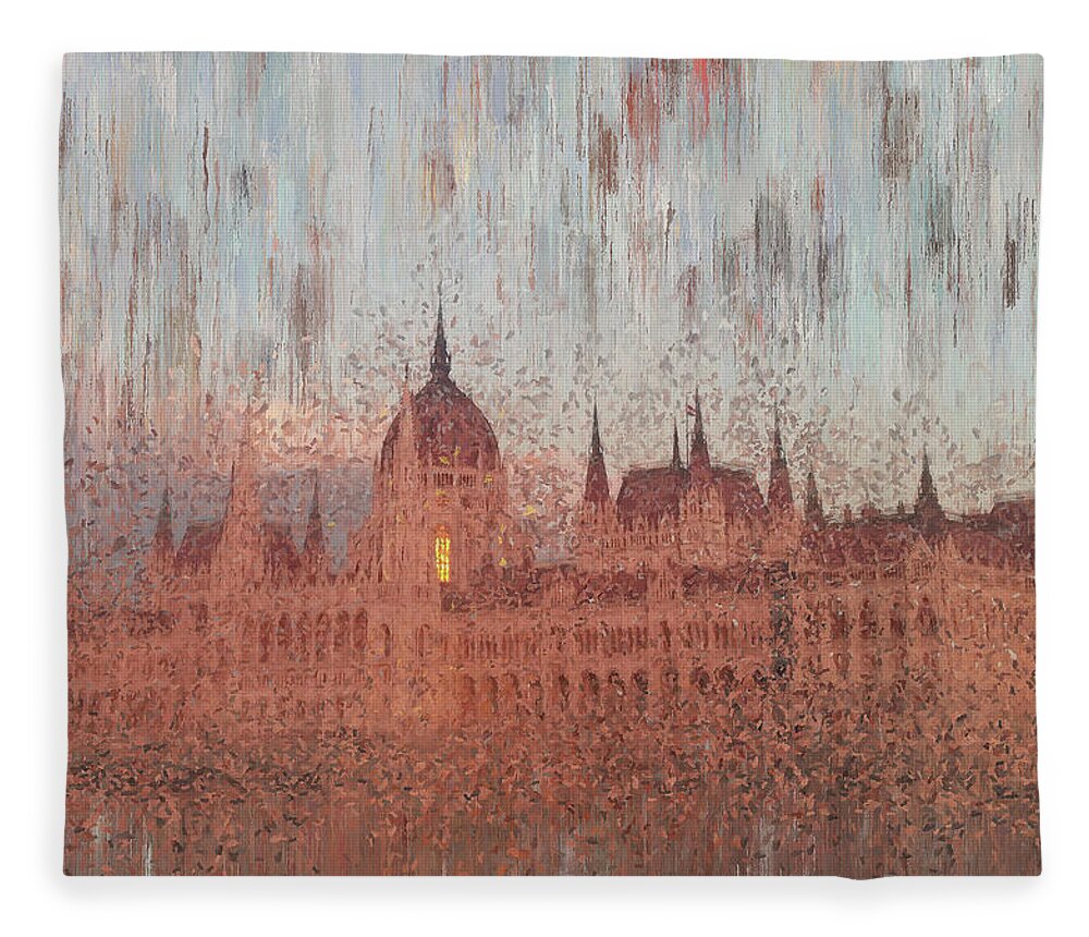 Budapest Fleece Blanket featuring the painting Hungarian Parliament Building by Alex Mir