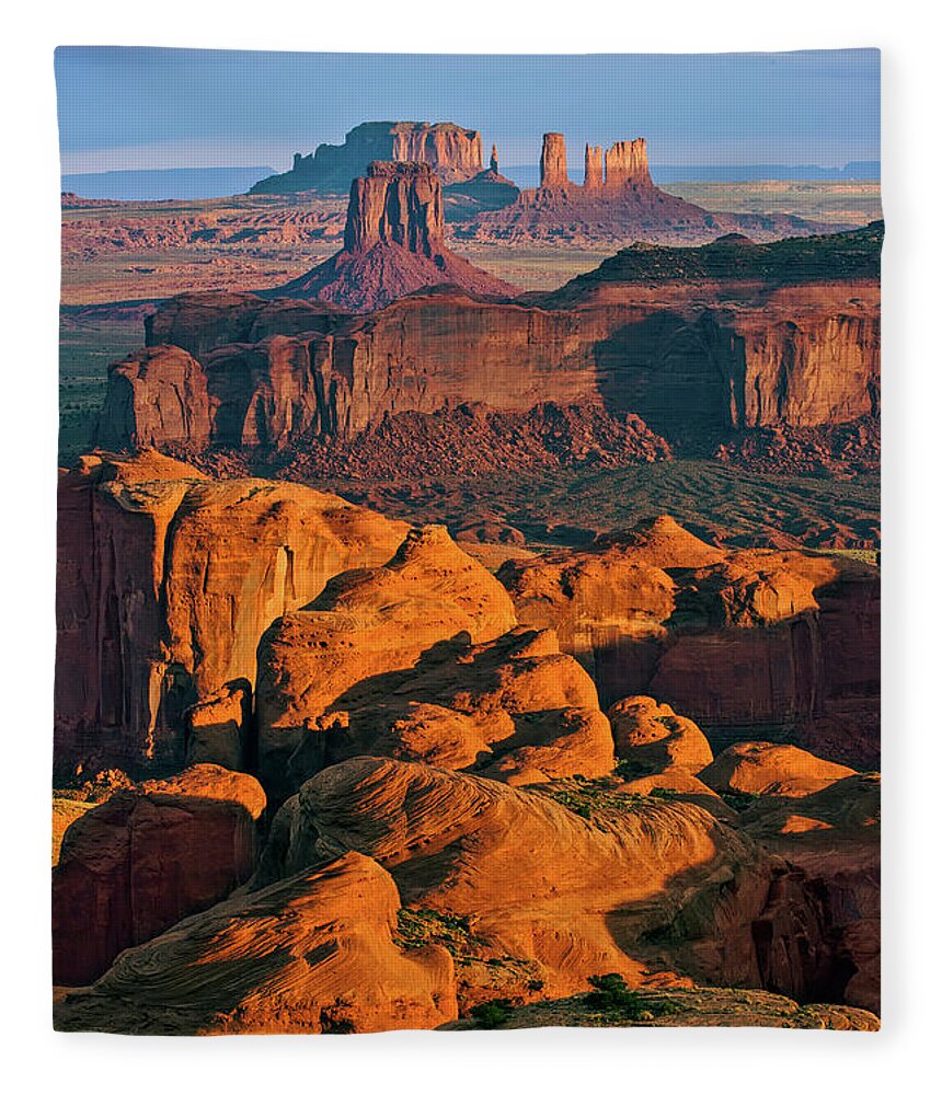 Southwest Fleece Blanket featuring the photograph Hunts Mesa Sunrise by Dan Norris