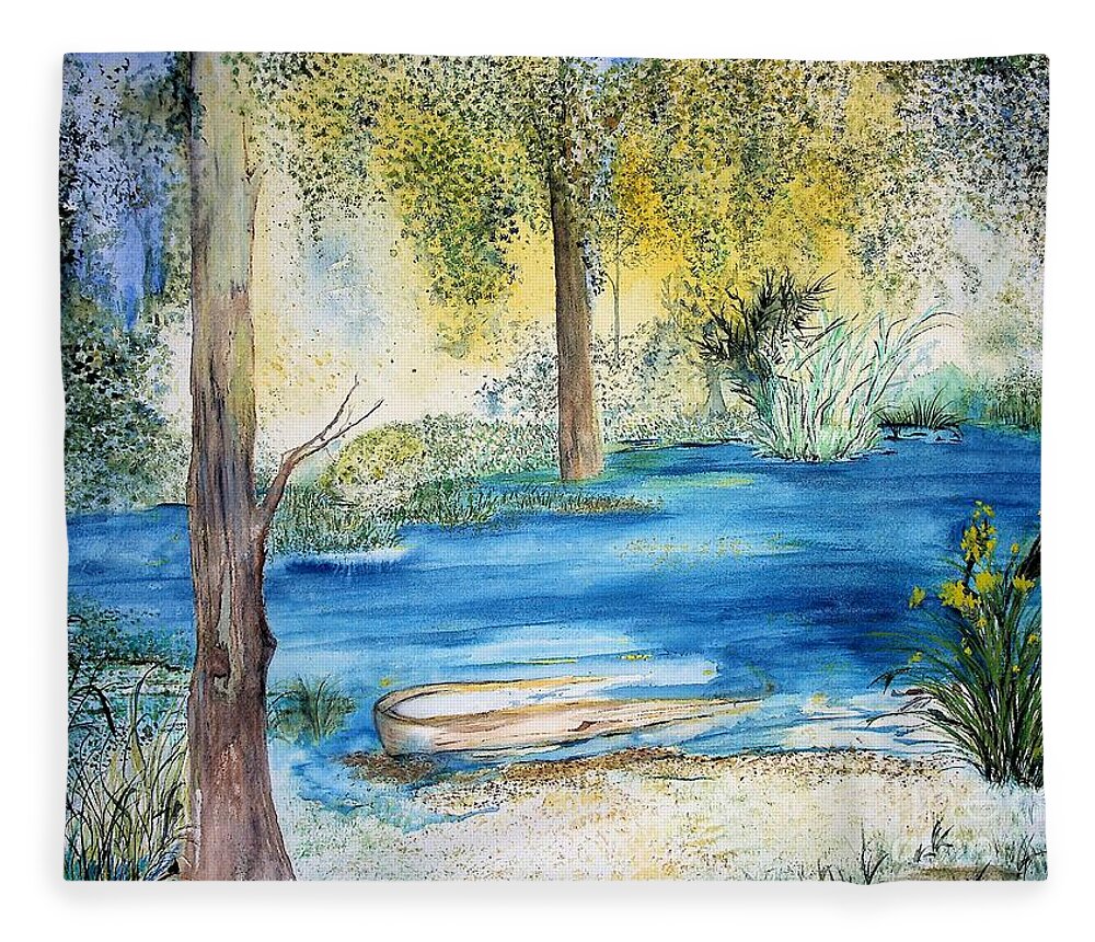 Canoe Fleece Blanket featuring the painting I can row -- canoe? by Valerie Shaffer