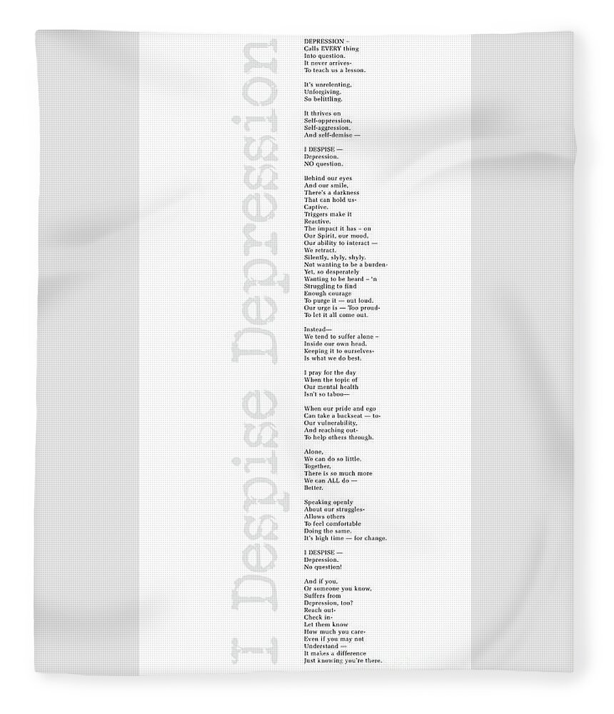 Depression Poem Fleece Blanket featuring the digital art I Despise Depression by Tanielle Childers