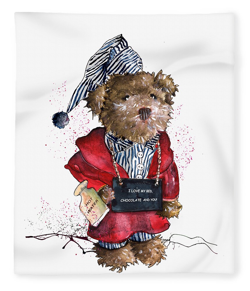 Bear Fleece Blanket featuring the painting I Love My Bed Chocolate And You by Miki De Goodaboom