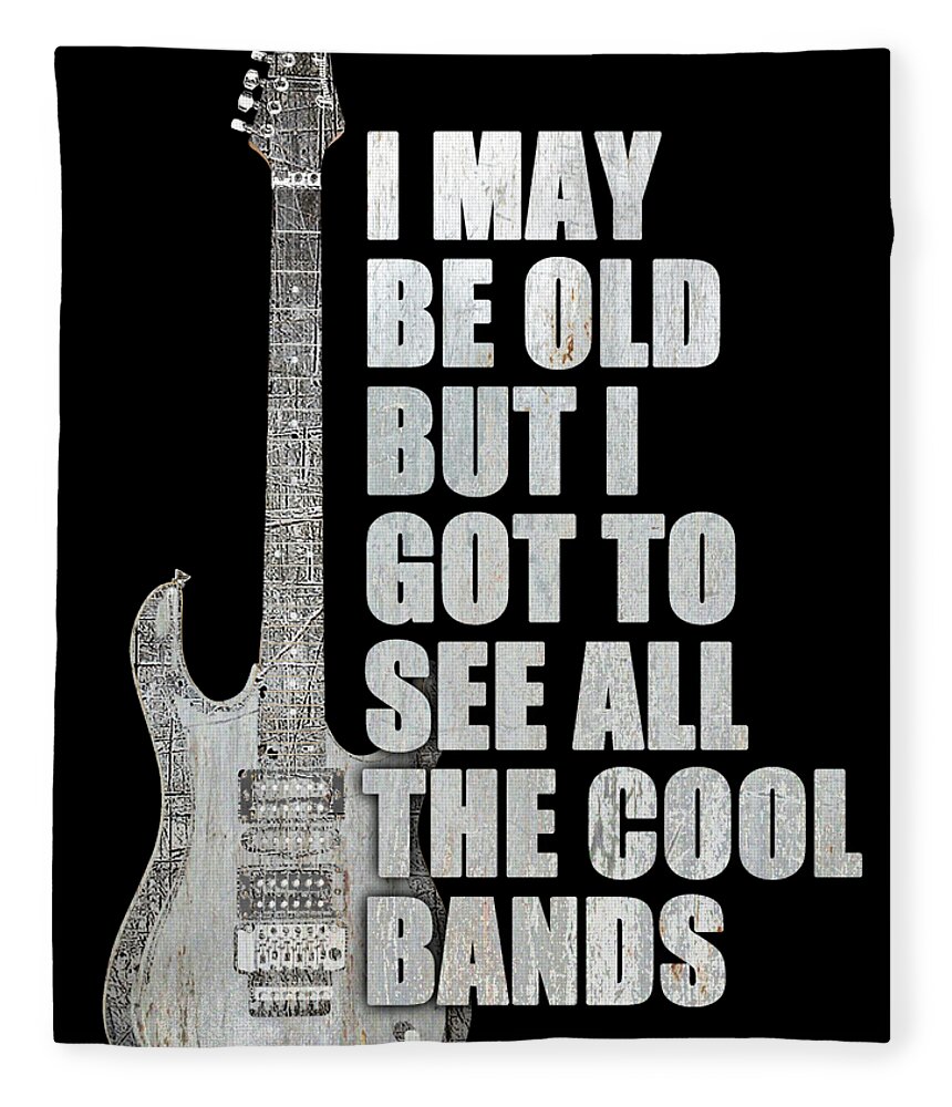 Guitar Fleece Blanket featuring the painting I May Be Old But I Got To See All The Cool Bands Retro by Tony Rubino