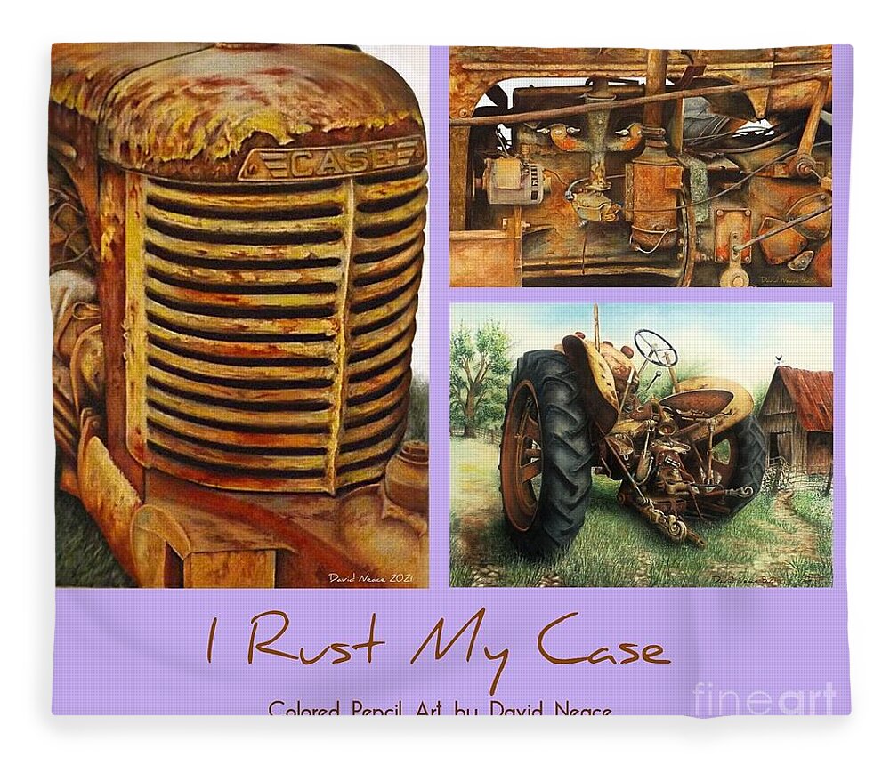 Old Case Tractor Fleece Blanket featuring the drawing I Rust My Case Poster by David Neace CPX