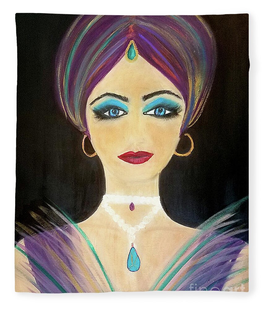 Fortune Teller Fleece Blanket featuring the painting I See Fortune Ahead by Artist Linda Marie