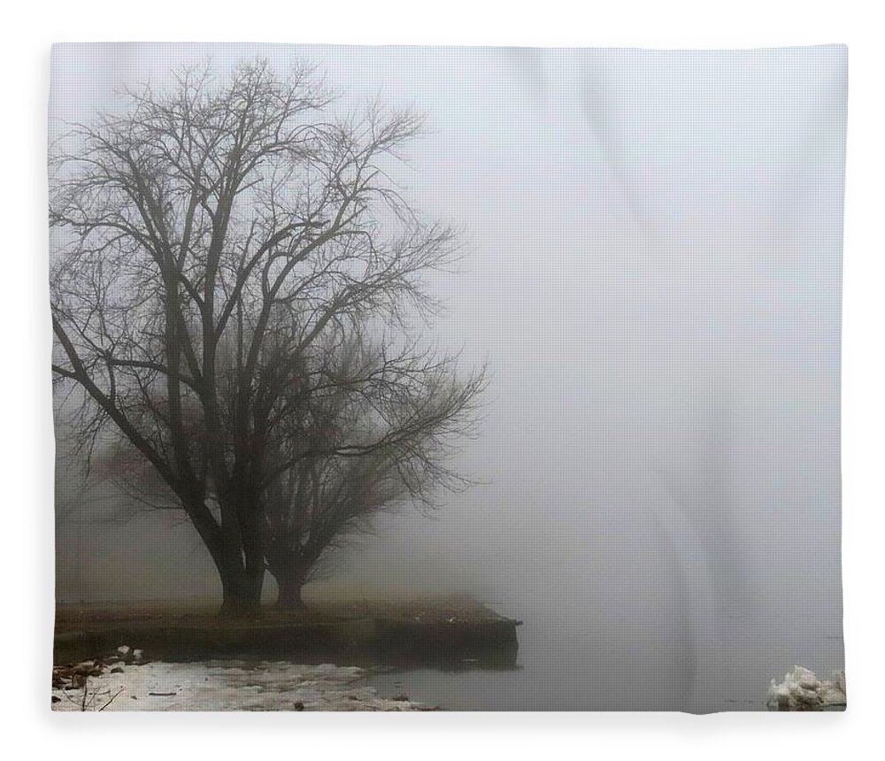 Fog Fleece Blanket featuring the photograph Ice and Fog on the Delaware River by Linda Stern