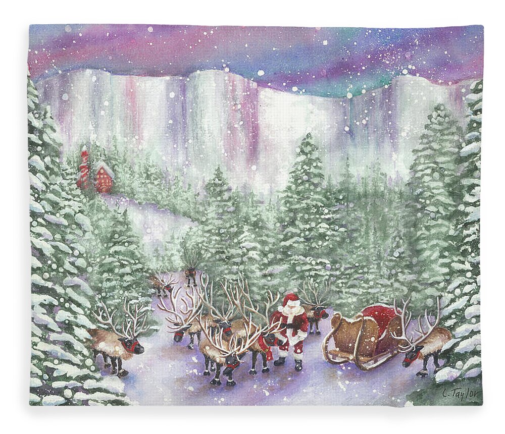 North Pole. Santa Claus Fleece Blanket featuring the painting Ice Cliff Concealment by Lori Taylor