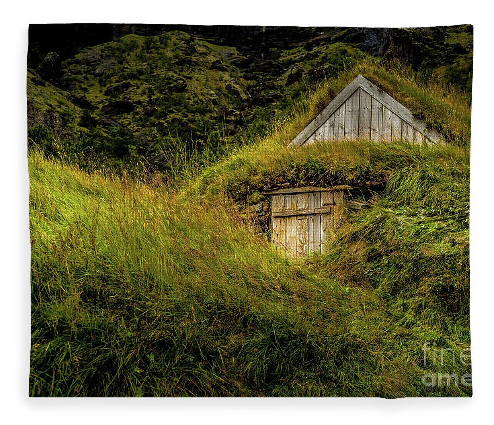 Iceland Fleece Blanket featuring the photograph Iceland Farm Turf Building by M G Whittingham