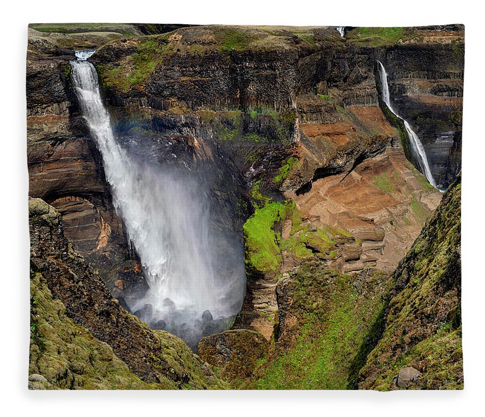 Iceland Fleece Blanket featuring the photograph Iceland - Haifoss by Olivier Parent