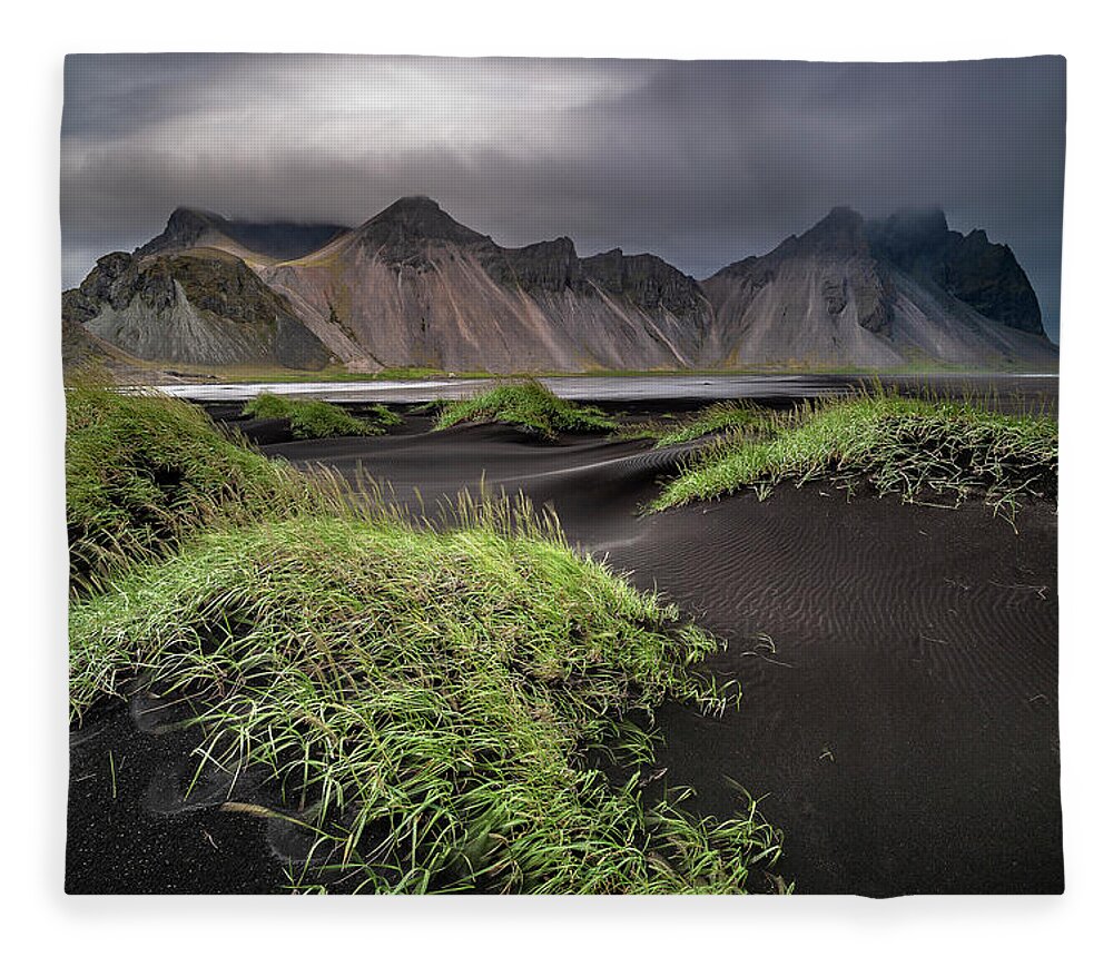 Stokksnes Fleece Blanket featuring the photograph Iceland - Stokksnes and the Vestrahorn by Olivier Parent
