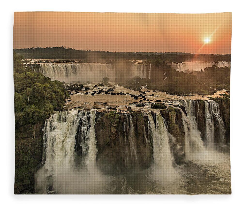 Waterfall Fleece Blanket featuring the photograph Iguazu Sunset by Linda Villers