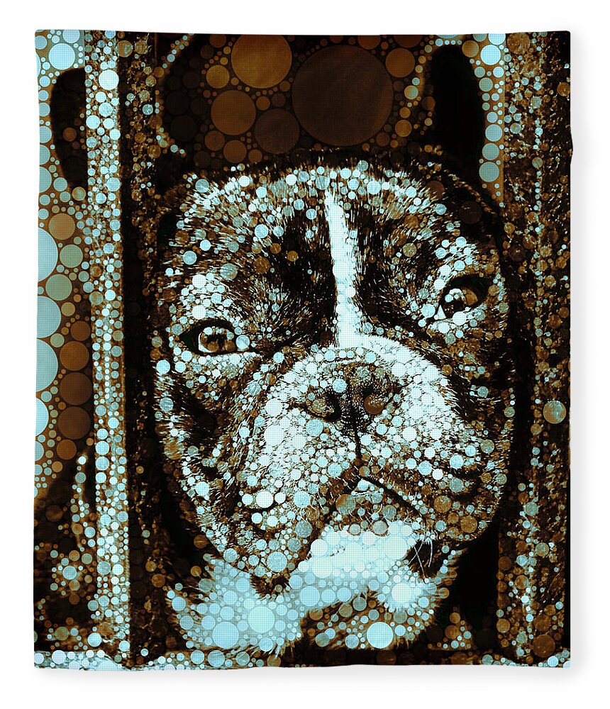 Frenchie Fleece Blanket featuring the mixed media I'm Innocent I Tell Ya by Susan Maxwell Schmidt