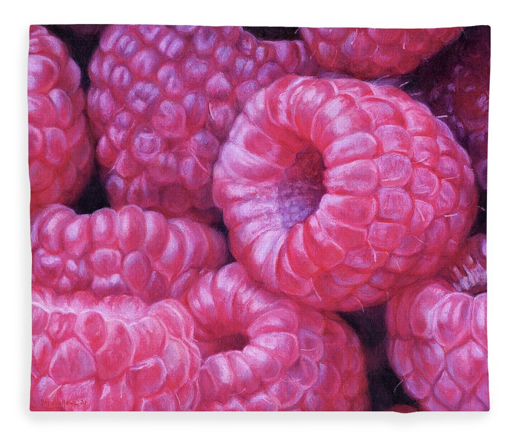 Raspberry Fleece Blanket featuring the drawing I'm Jazzed about Raspberries by Shana Rowe Jackson