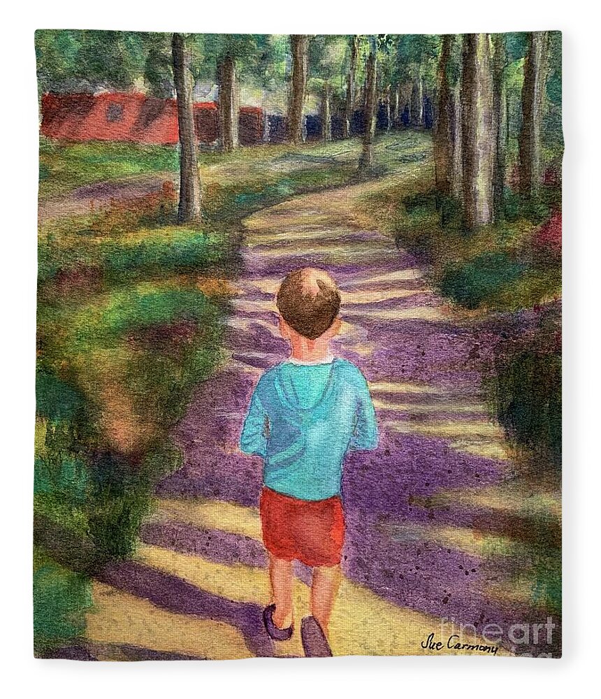 Boy Fleece Blanket featuring the painting I'm On My Way by Sue Carmony