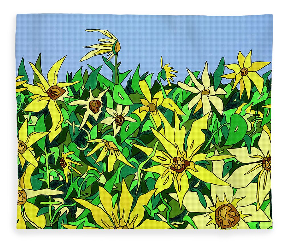 Sunflowers Long Island Summer Flowers Sun Fleece Blanket featuring the painting In Northfork Gardens by Mike Stanko
