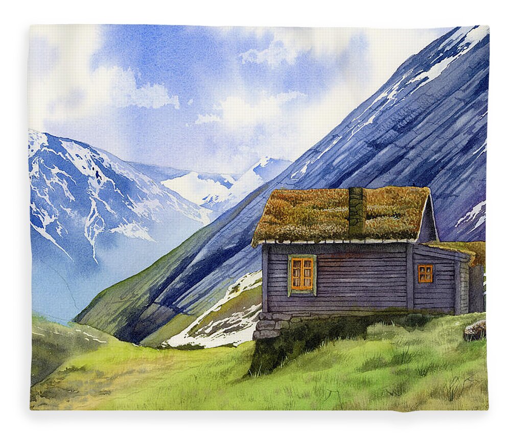 Mountains Fleece Blanket featuring the painting In the Mountains by Espero Art