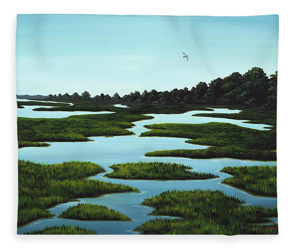 Low Country Fleece Blanket featuring the painting In Time and with Water by Carolyn Bland