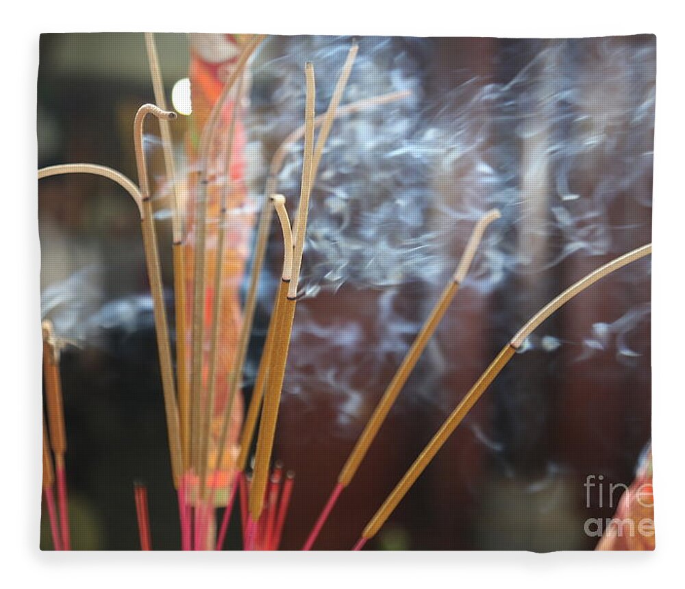 Incense Fleece Blanket featuring the photograph Incense Burning Asia by Chuck Kuhn